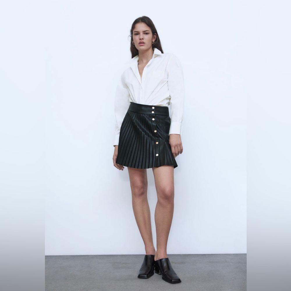ZARA Faux leather pleated skirt